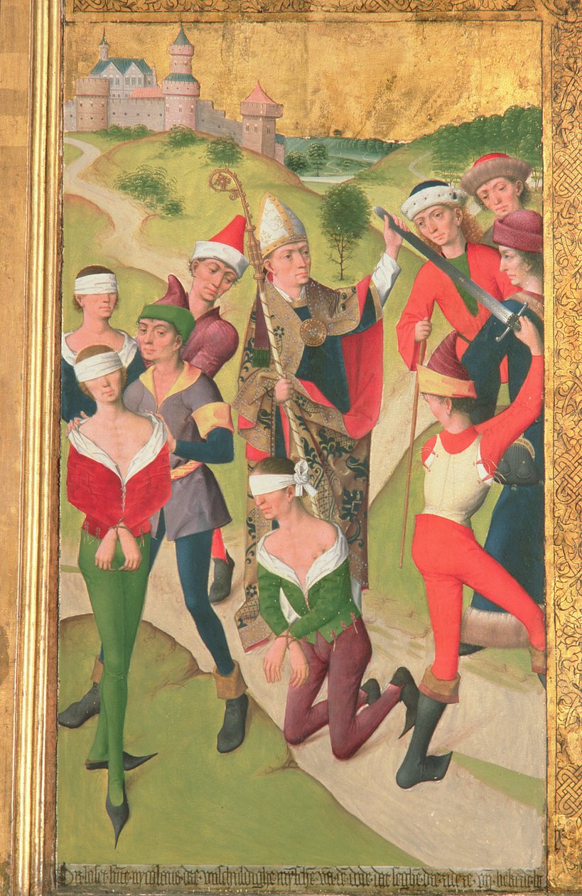 St. Nicholas saving three innocent men from execution, from the High Altar of St. Nicholas Church (detail) by Hermen Rode