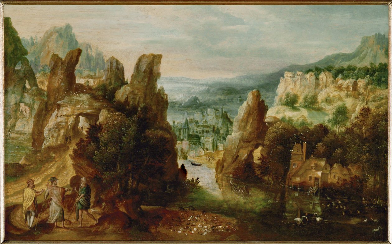 Landscape with the Apostles on Their Way to Emmaus by Herri met de (c.1510-p.1550) Bles