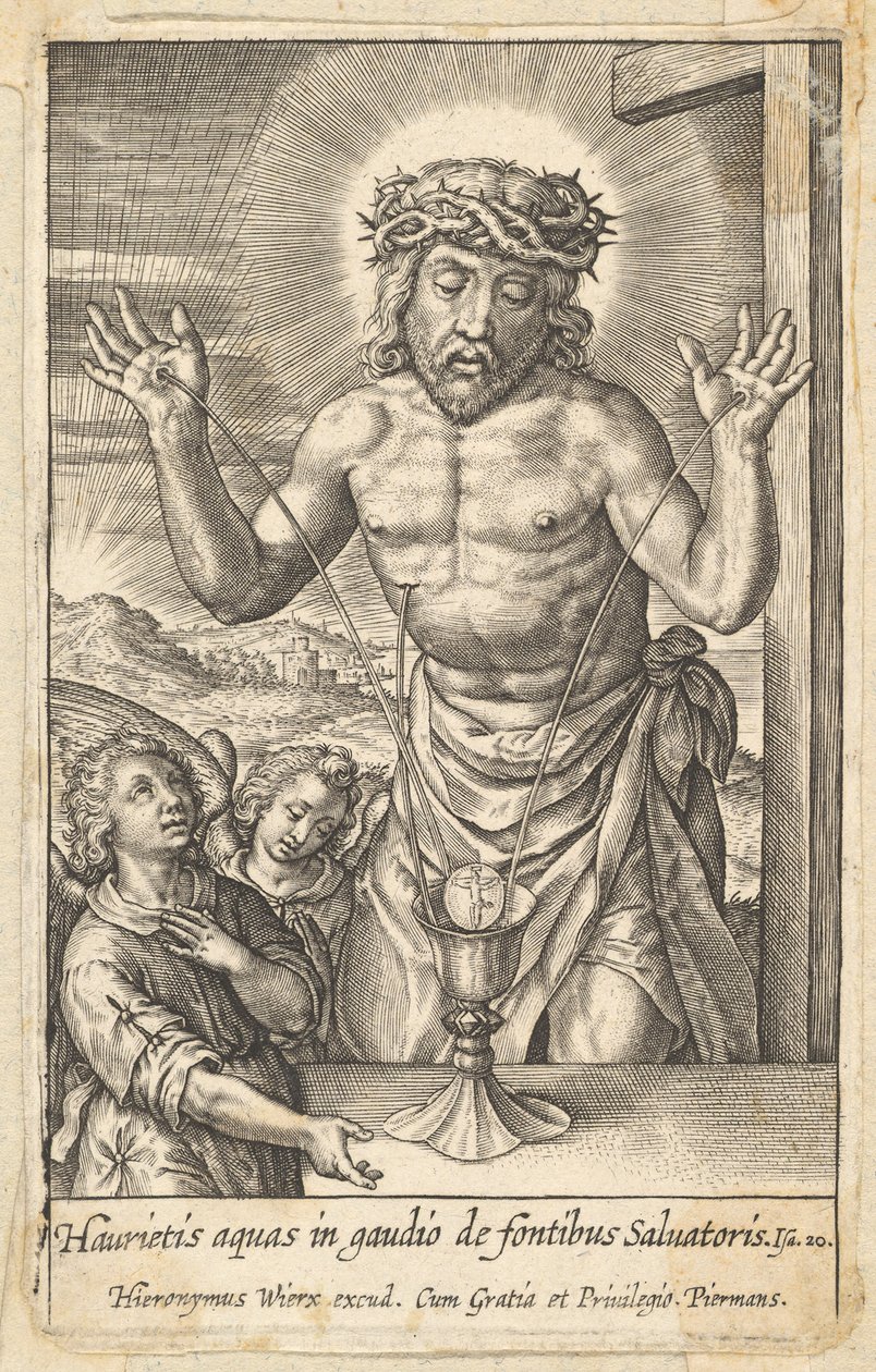 The Blood of the Redeemer Venerated by Two Angels, before 1619 by Hieronymous Wierix
