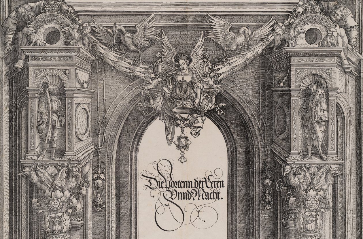 The Upper Section of the Entryway to the Central Portal with a Winged Figure Holding the I... by Hieronymus Andreae