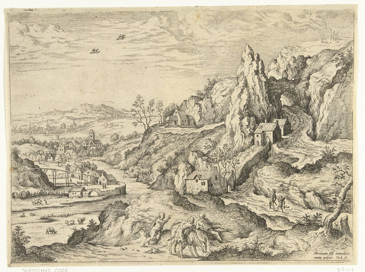 Abraham and Isaac on the Way to the Sacrifice (Landscapes with Biblical and Mythological Scenes series) by Hieronymus Cock