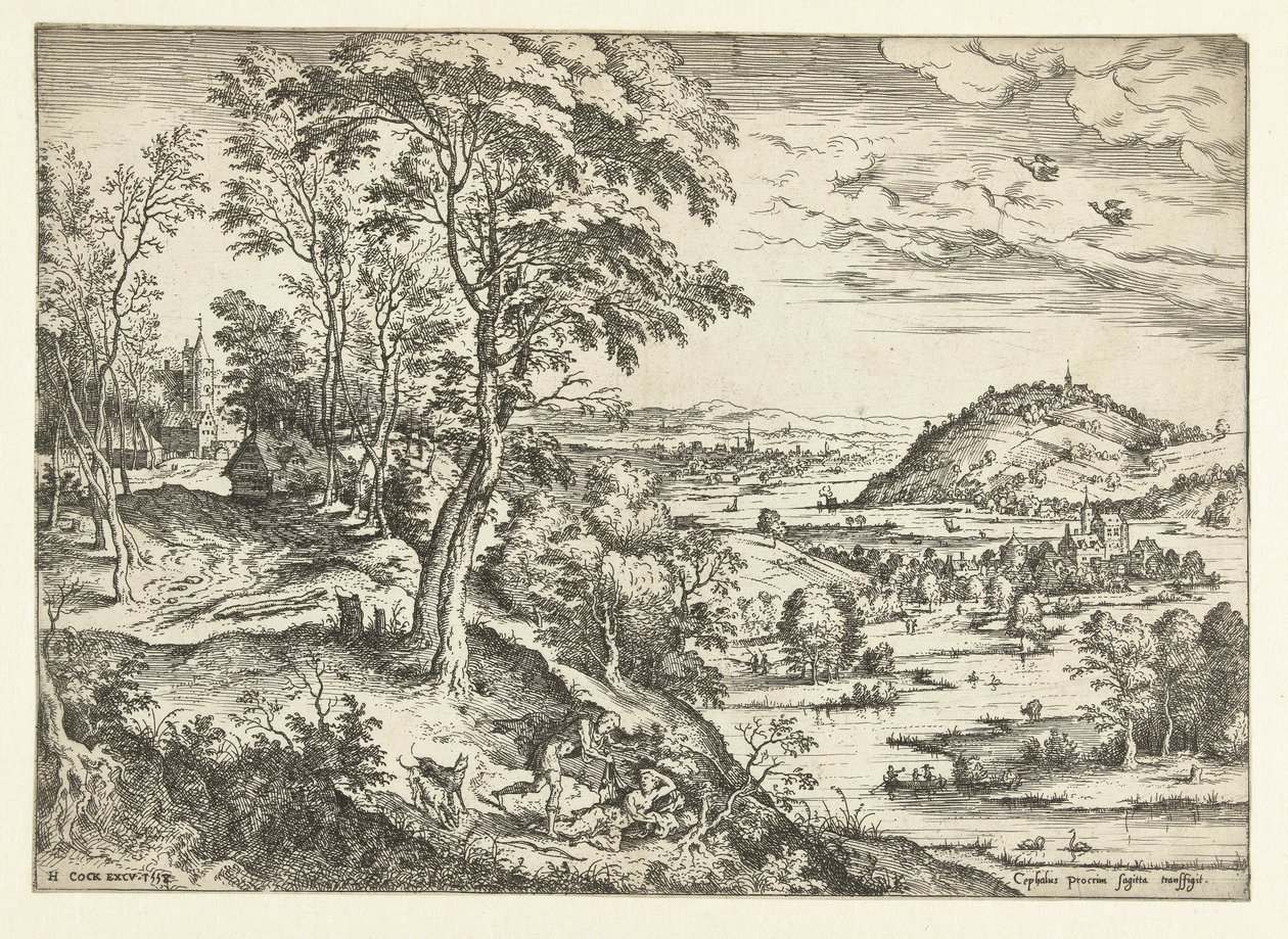 Cephalus and Procris Landscapes with Biblical and Mythological Scenes (series title) by Hieronymus Cock