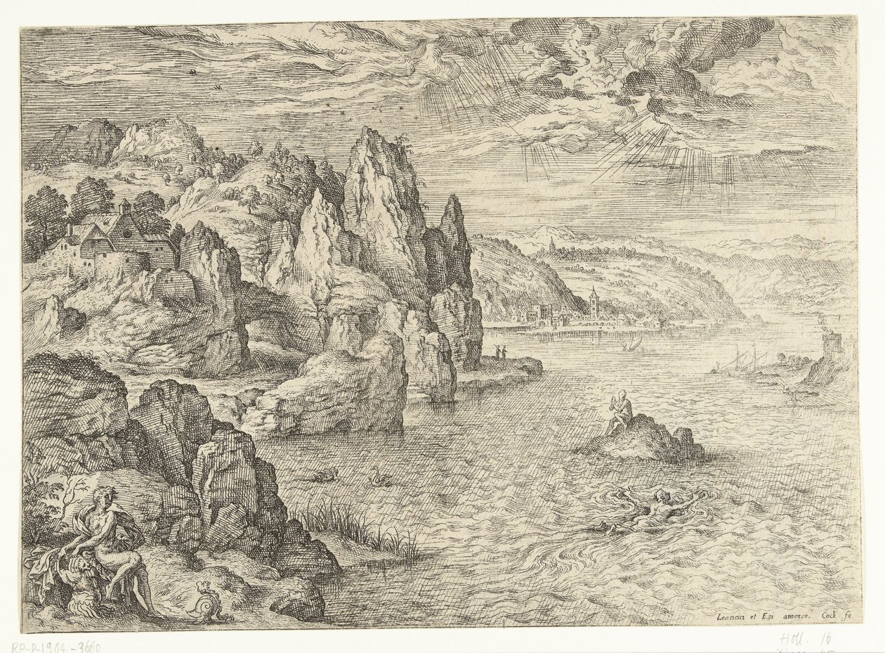 Coastal Landscape with Hero and Leander (Landscapes with Biblical and Mythological Scenes) by Hieronymus Cock