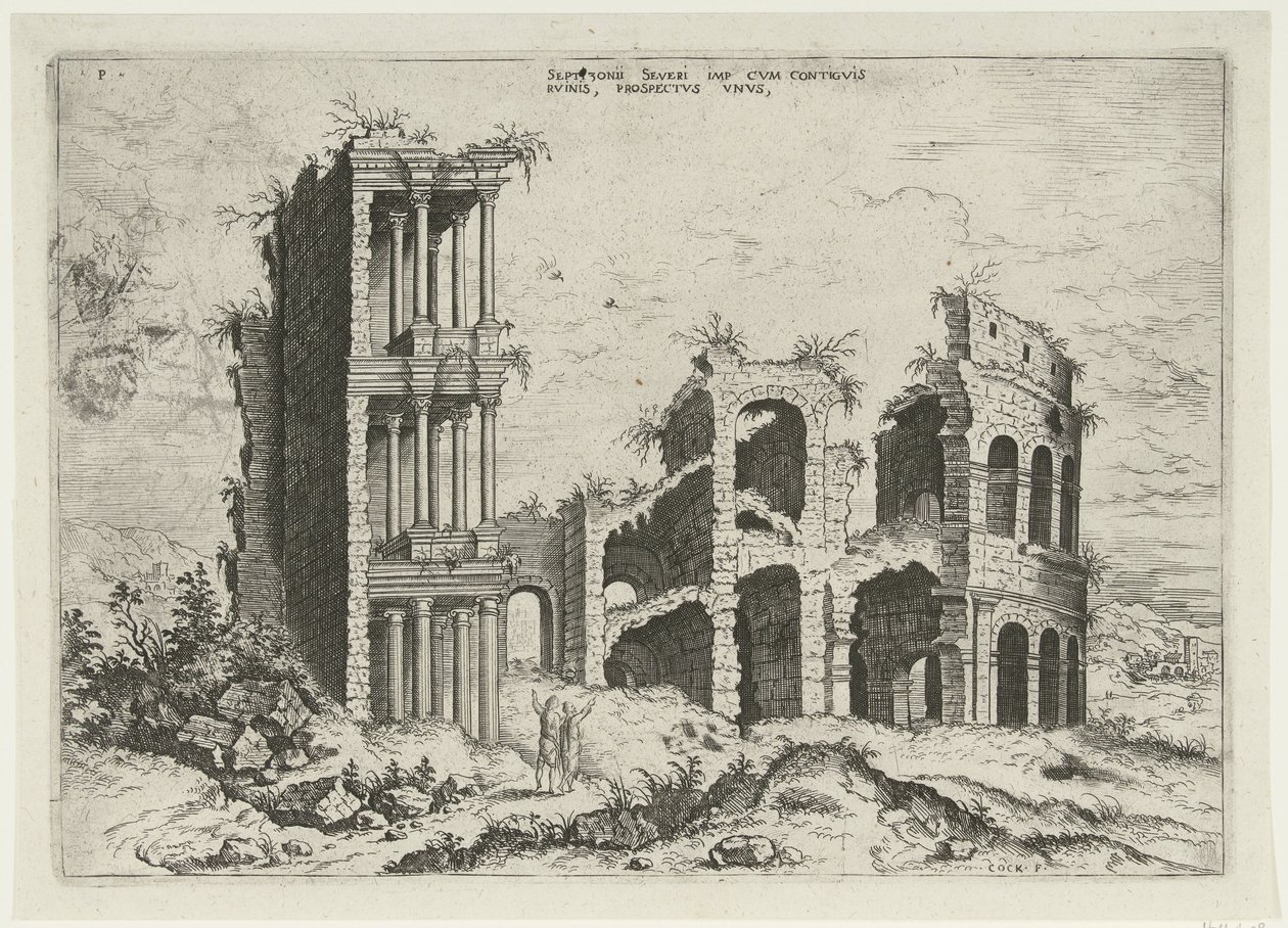 View of the Septizonium and the Colosseum in Rome by Hieronymus Cock