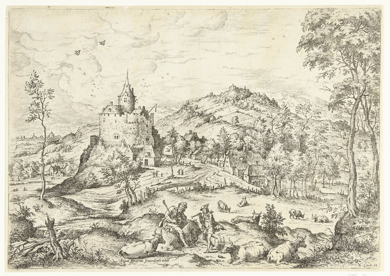 Mercury and Argus (series title: Landscapes with biblical and mythological scenes) by Hieronymus Cock