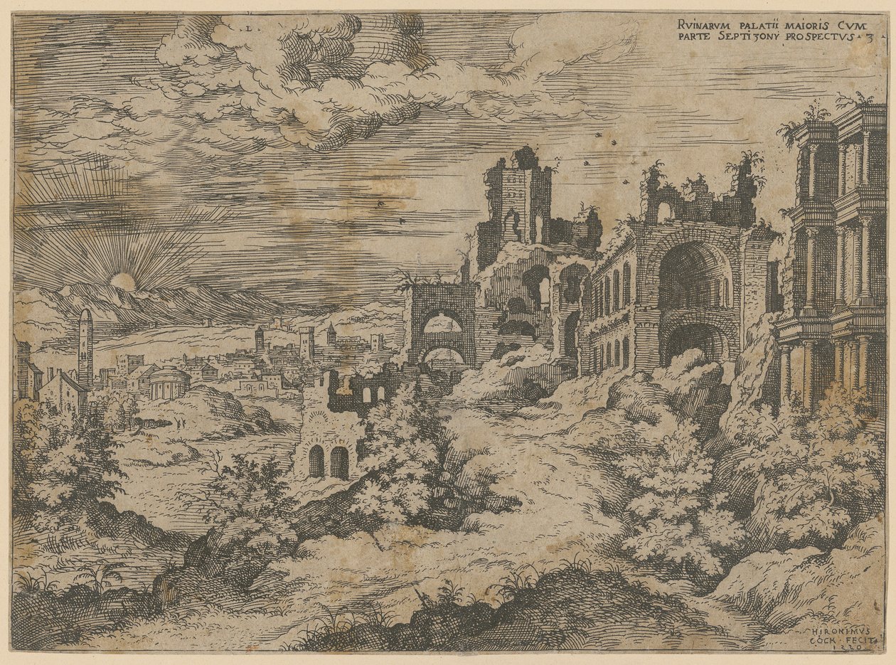 Palatine Ruins with Landscape Panorama, Plate 3 from the Series "Praecipua aliquot Romanae Antiquitatis Ruinarum Monimenta [...]" by Hieronymus Cock