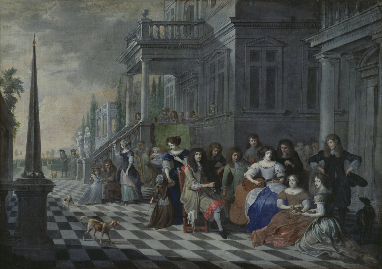 Characters Making Music in Front of a Palace by Hieronymus Janssens