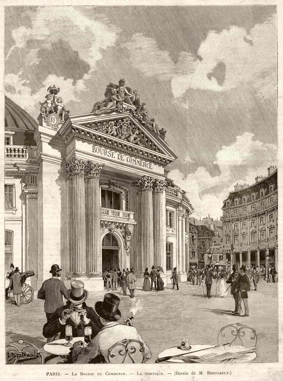 The Stock Exchange in Paris in 1889. Drawing by M. Berteault by Hippolyte Berteaux