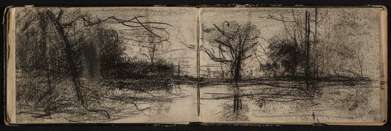 Landscape with Pond (page from a sketchbook) by Hippolyte Boulenger