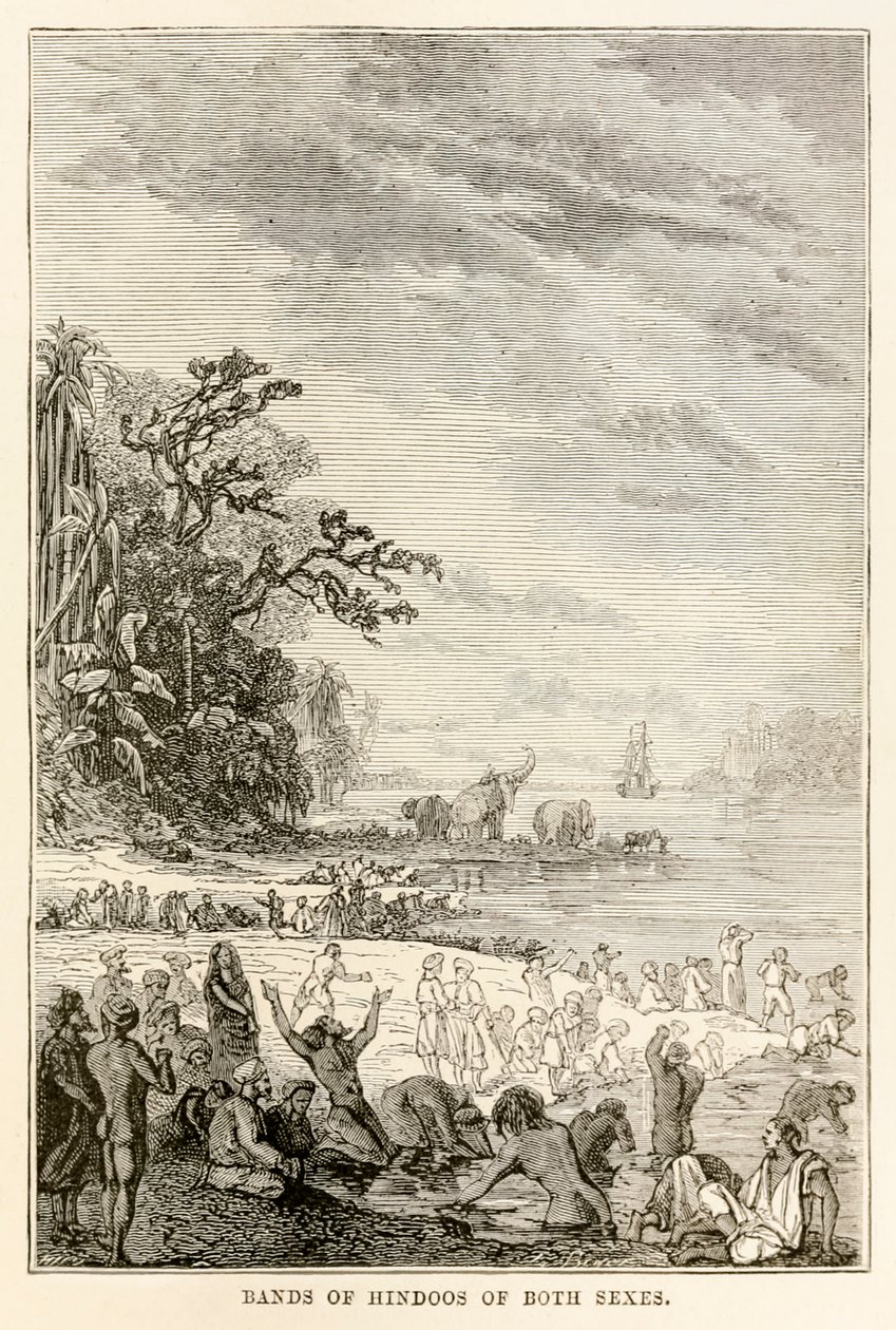 Bands of Hindoos of both sexes, from Around the World in Eighty Days by Jules Verne by Hippolyte Leon after Benett