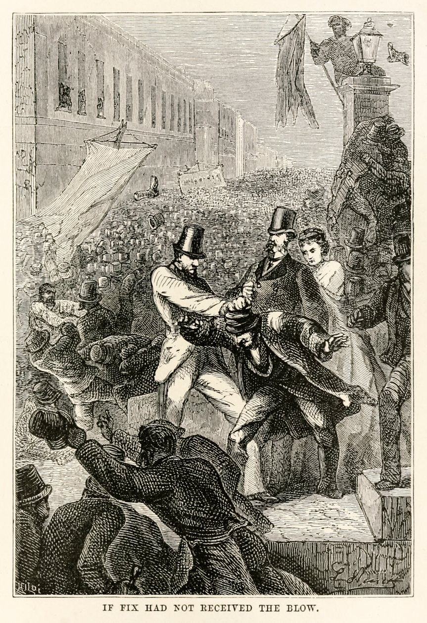 If Fix had not received the blow, from Around the World in Eighty Days by Jules Verne by Hippolyte Leon after Benett