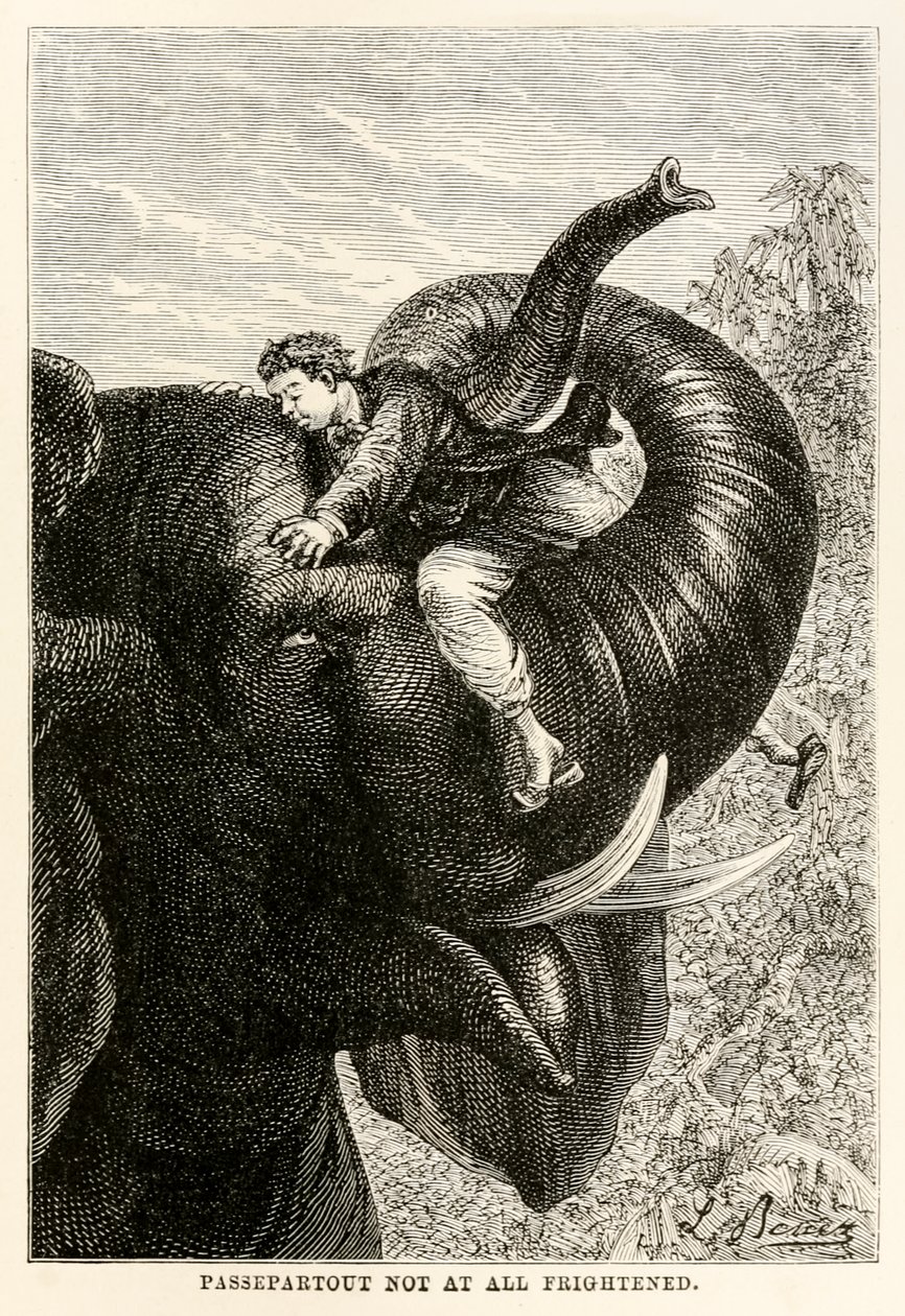 Passepartout not at all frightened, from Around the World in Eighty Days by Jules Verne by Hippolyte Leon after Benett