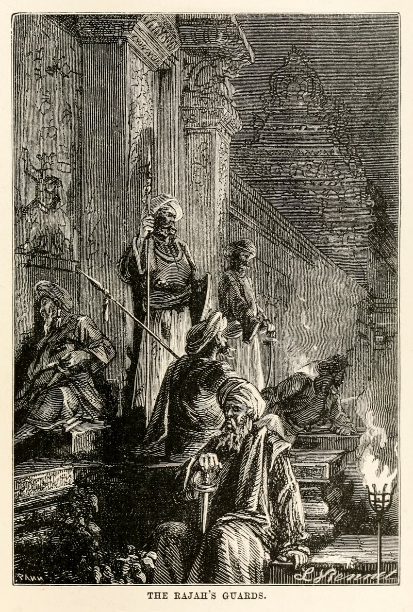 The Rajahs guards, from Around the World in Eighty Days by Jules Verne by Hippolyte Leon after Benett