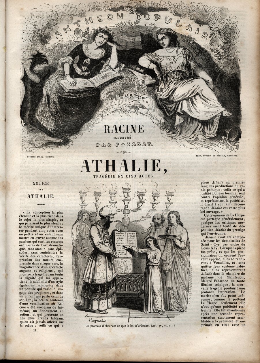 Athalie tragedy by Jean Racine in five acts - engraving in Oeuvres de Jean Racine illustrated by Pauquet and notice by Emile de La Bedolliere - 1851 by Hippolyte Louis Pauquet