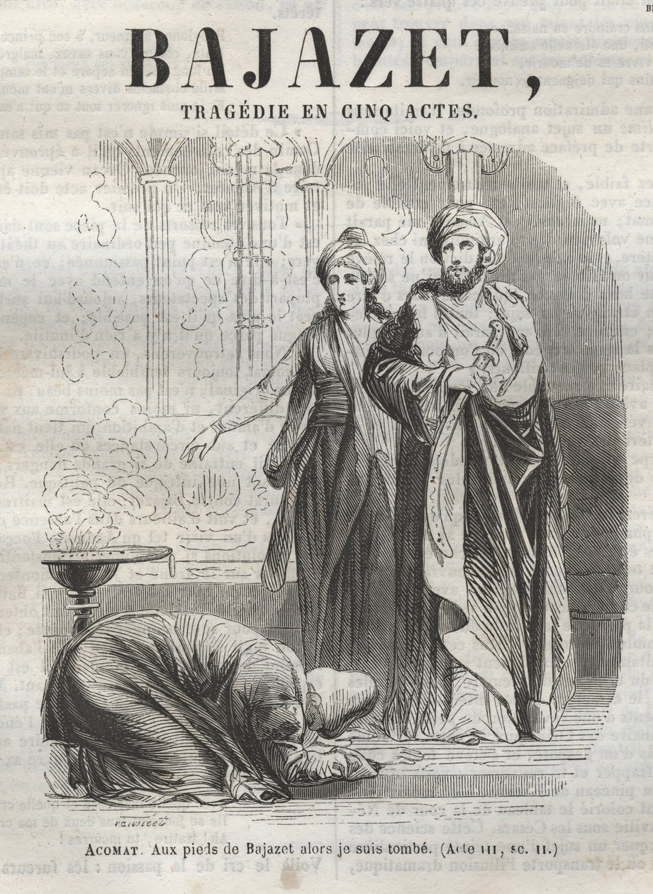 Bajazet tragedy in five acts by Jean Racine (engraving in Oeuvres de Jean Racine illustrated by Pauquet and notice by Emile de La Bedolliere - 1851) by Hippolyte Louis Pauquet
