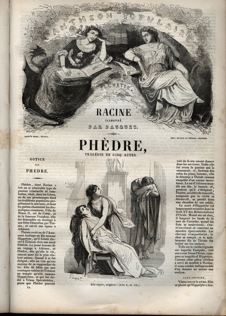 Phedre, by Jean Racine - engraving in Works of Jean Racine illustrated by Pauquet and notice by Emile de La Bedolliere - 1851 by Hippolyte Louis Pauquet