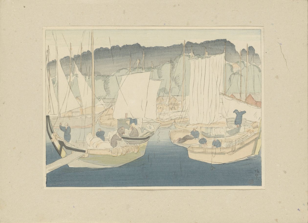 Boats in the Harbor of Shiogama by Hirafuku Hyakusui
