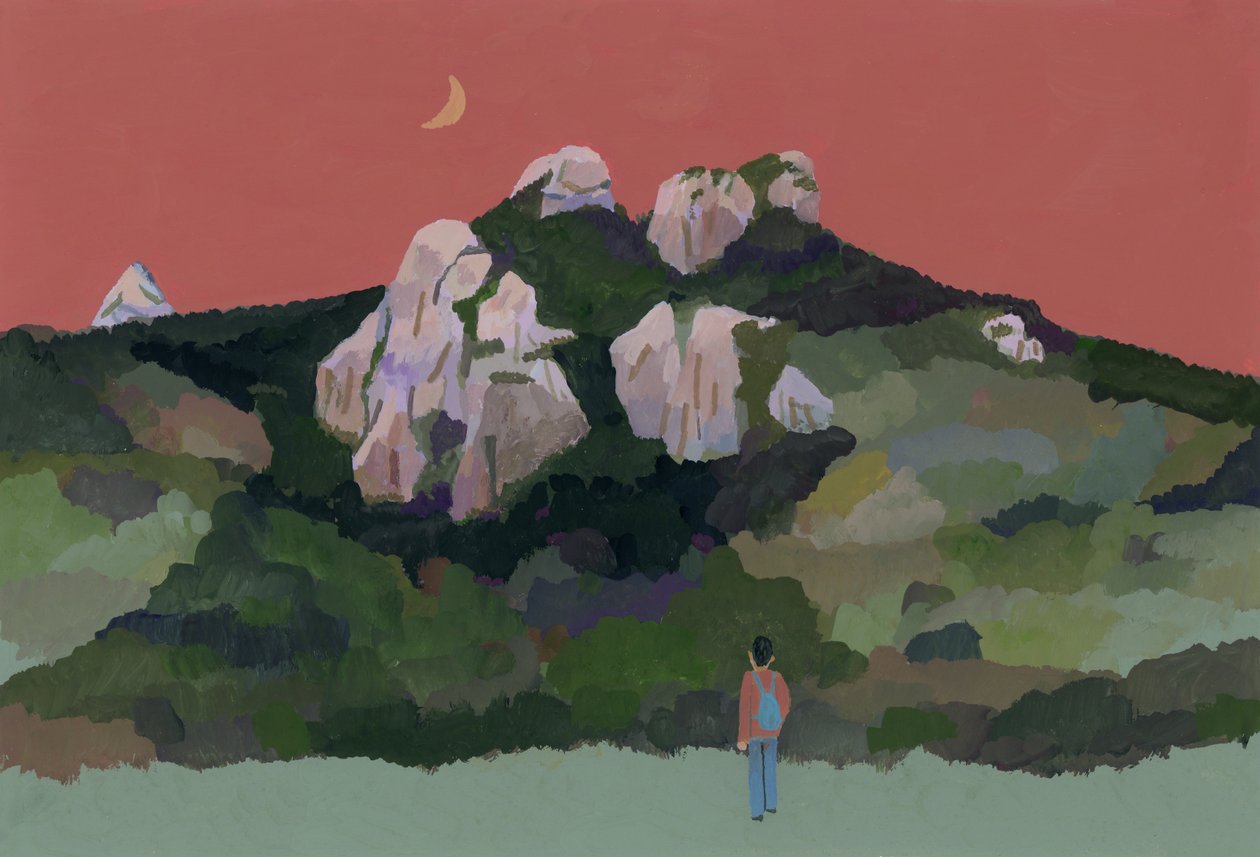 Man with Backpack Traveling in the Mountains, 2015 by Hiroyuki Izutsu