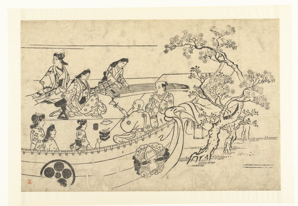 Musical Company Under a Cherry Tree (series title: Viewing Cherry Blossoms in Ueno) by Hishikawa Moronobu (attributed to)