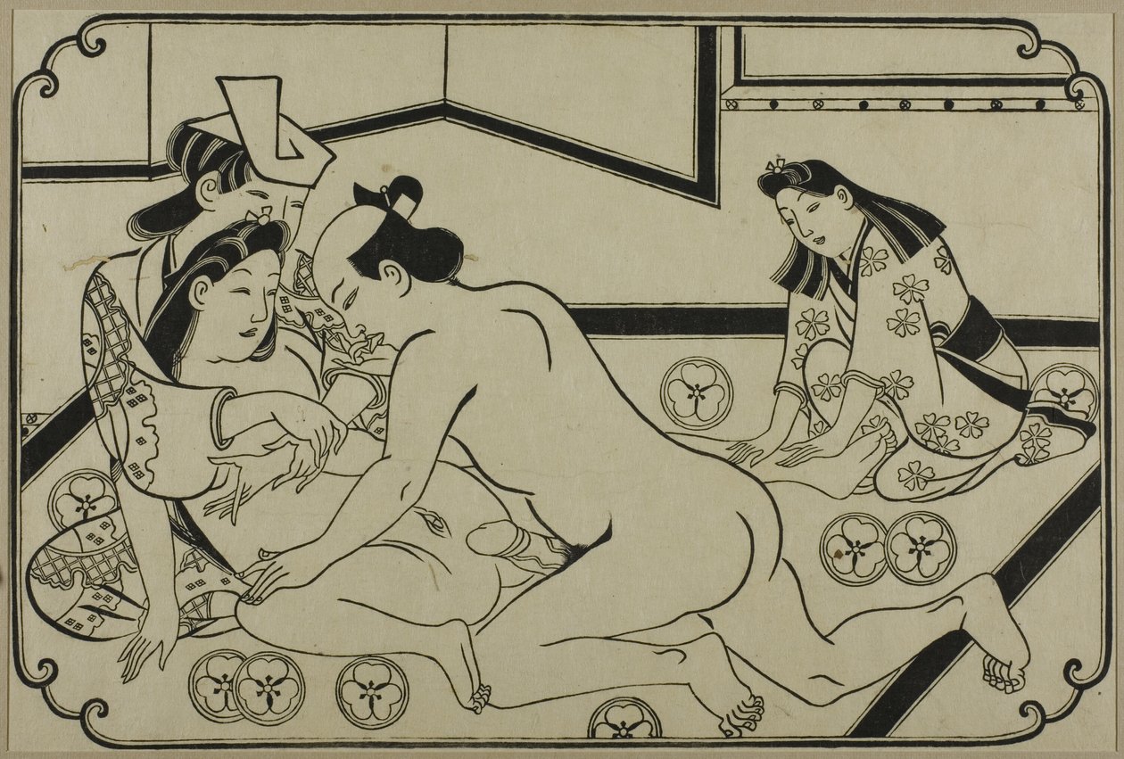 A sheet from a shunga album by Hishikawa Moronobu