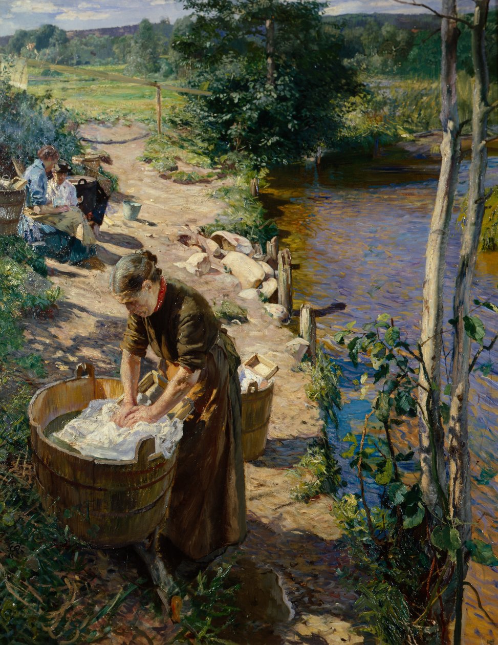 Cleaning Ladies by the River by Hjalmer Eilif Emanuel Peterssen