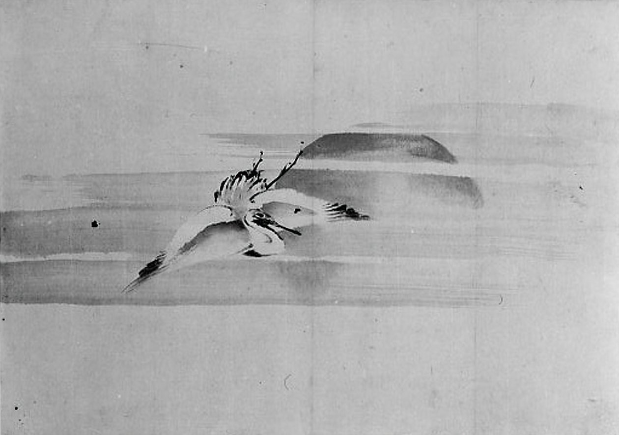 Crane and Sun by Hokusai School.