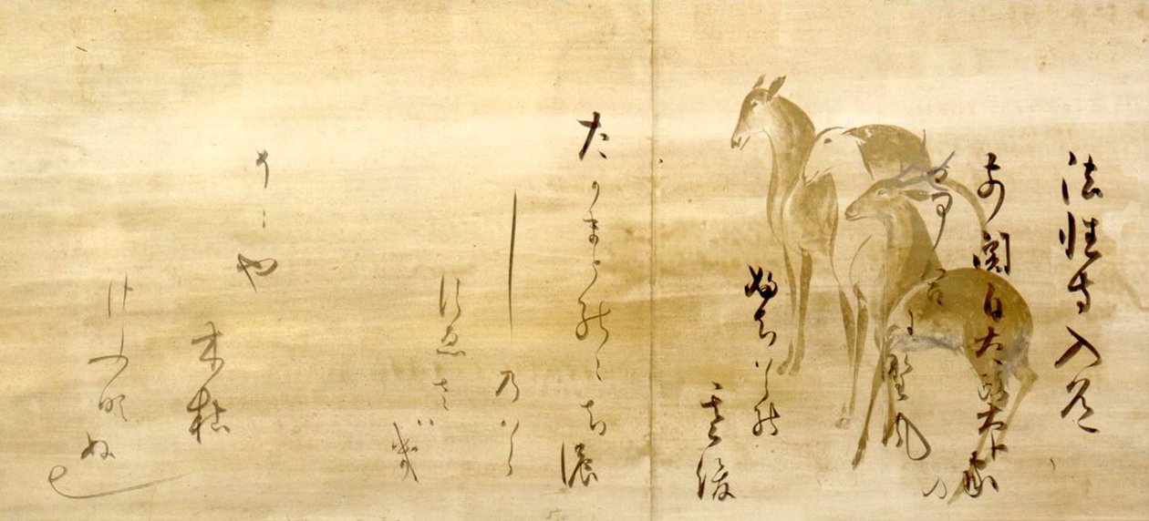 Calligraphy of Poems from the Shinkokin-wakashu on Paper Decorated with Deer by Honami Koetsu