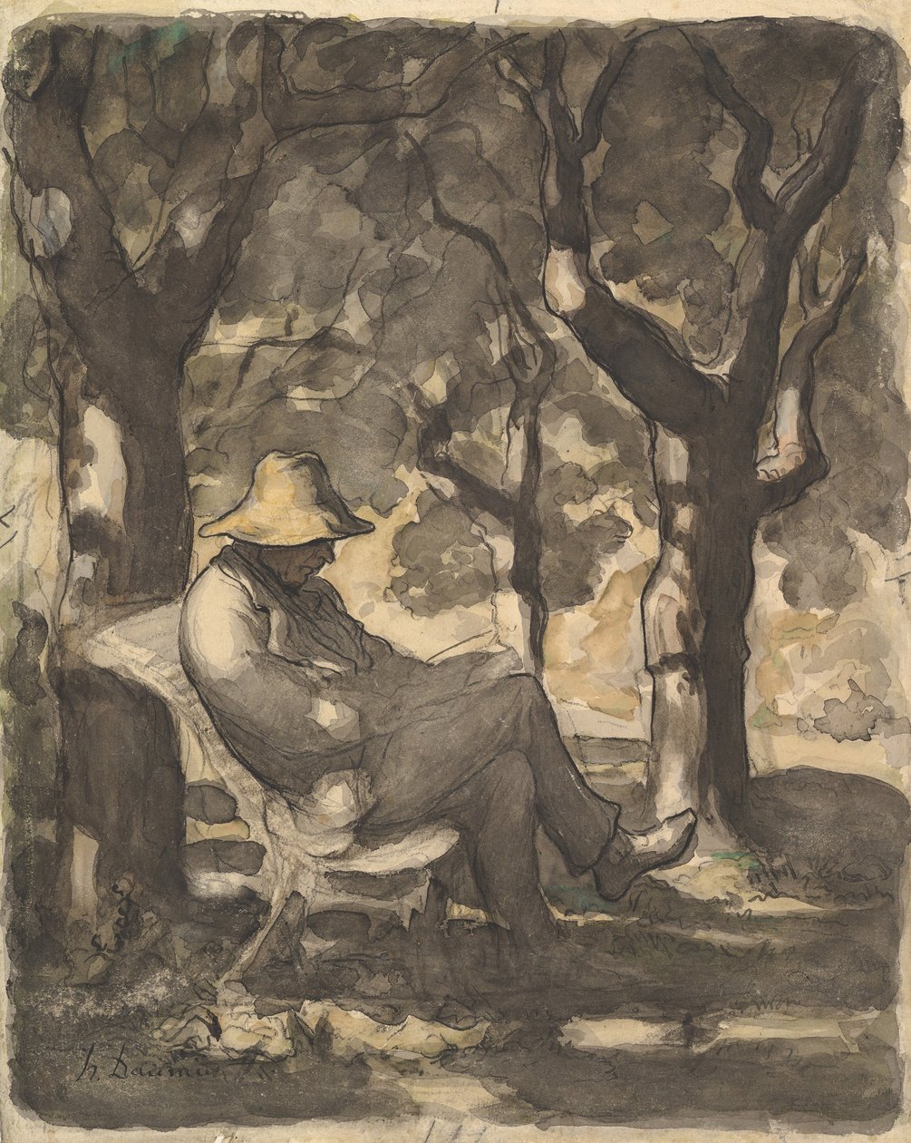 A Man Reading in a Garden, 1825-79 by Honoré Daumier