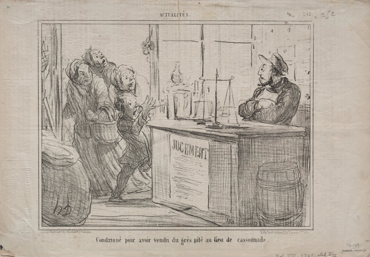 Actualities: Condemned for Selling a Pile of Sand Instead of Moist Brown Sugar by Honoré Daumier