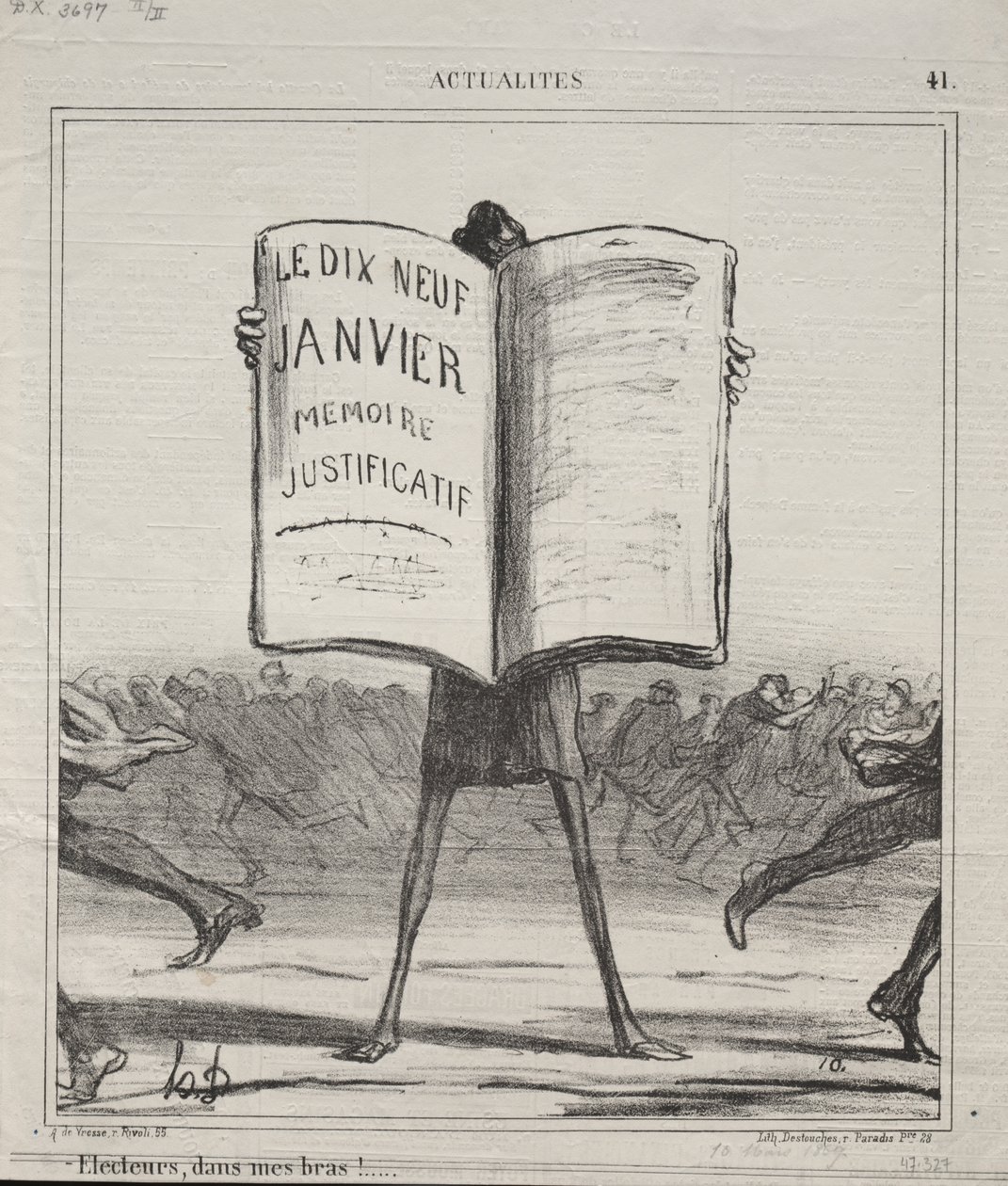 Actualities (No. 41): Electors, in my arms!... by Honoré Daumier