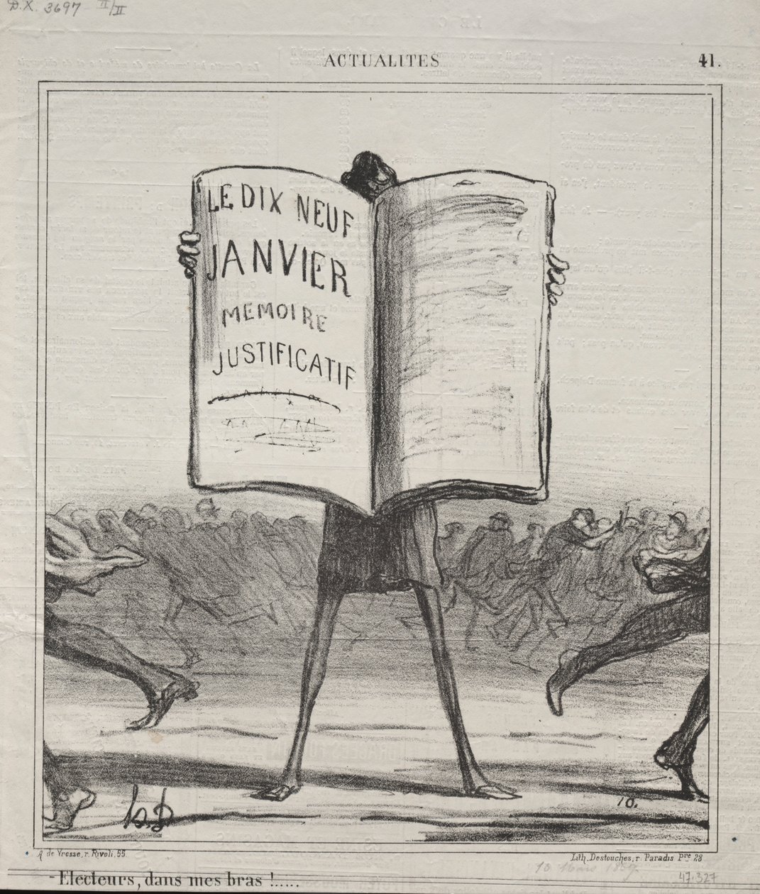 Actualities No. 41: Electors, in my arms!, 1869 by Honoré Daumier