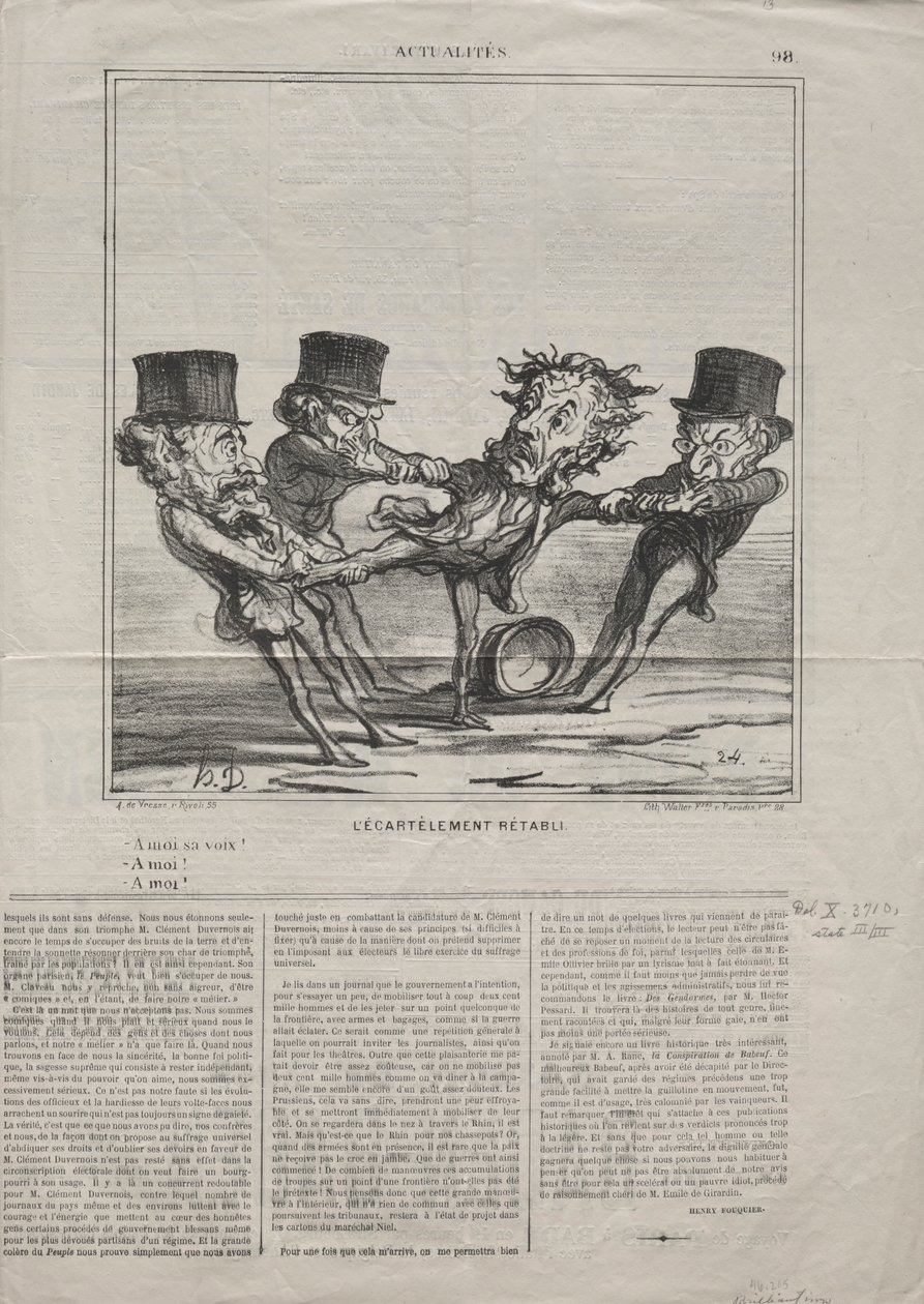 Actualities No. 98: The quartering reinstated, 1869 by Honoré Daumier