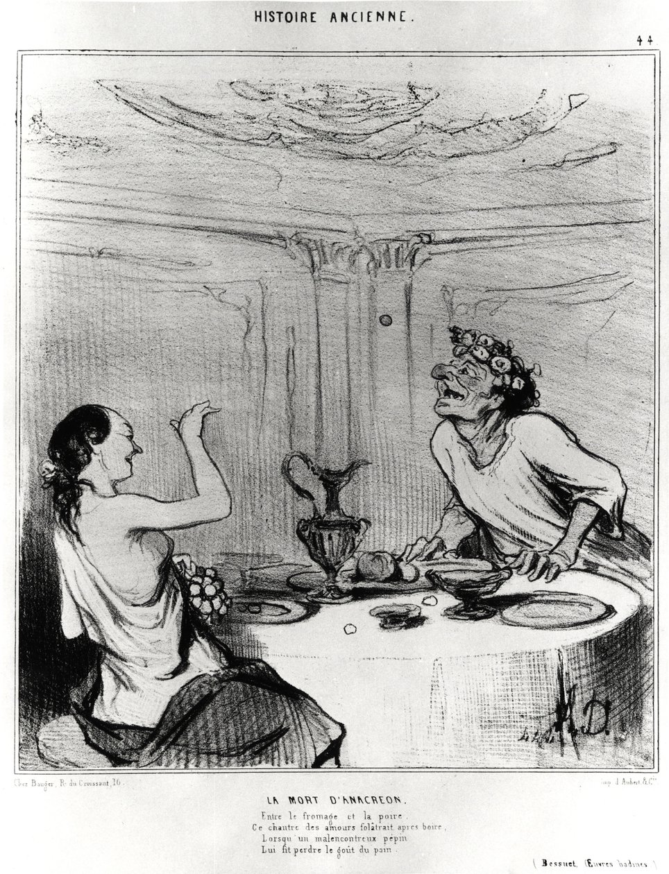 Ancient History: The Death of Anacreon, Caricature to Illustrate an Excerpt from the Badine Works of Jacques-Benigne Bossuet by Honoré Daumier