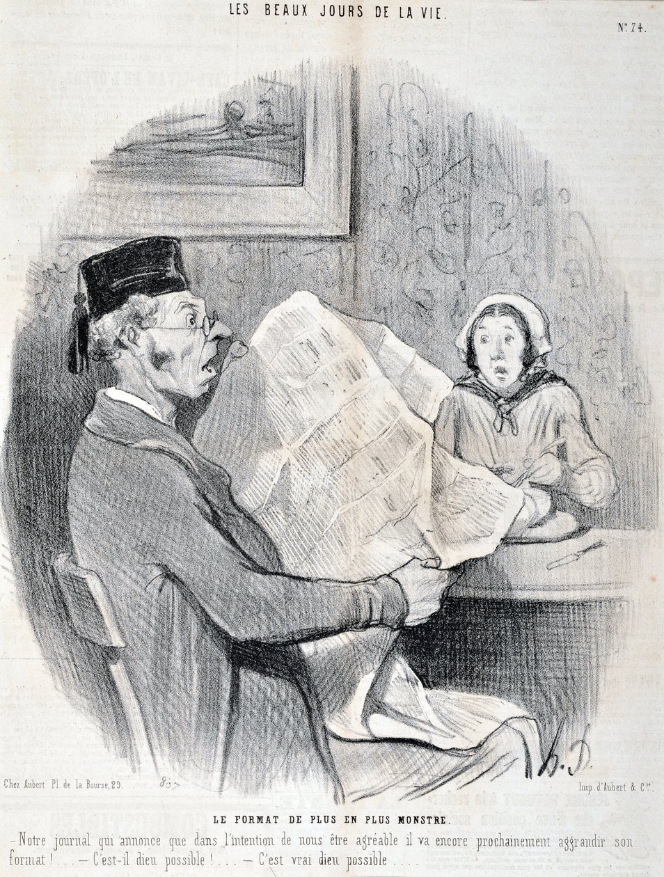 Artwork by Honore Daumier Charivari: Serie THE BEAUTY DAYS OF LIFE. The increasingly monster format 