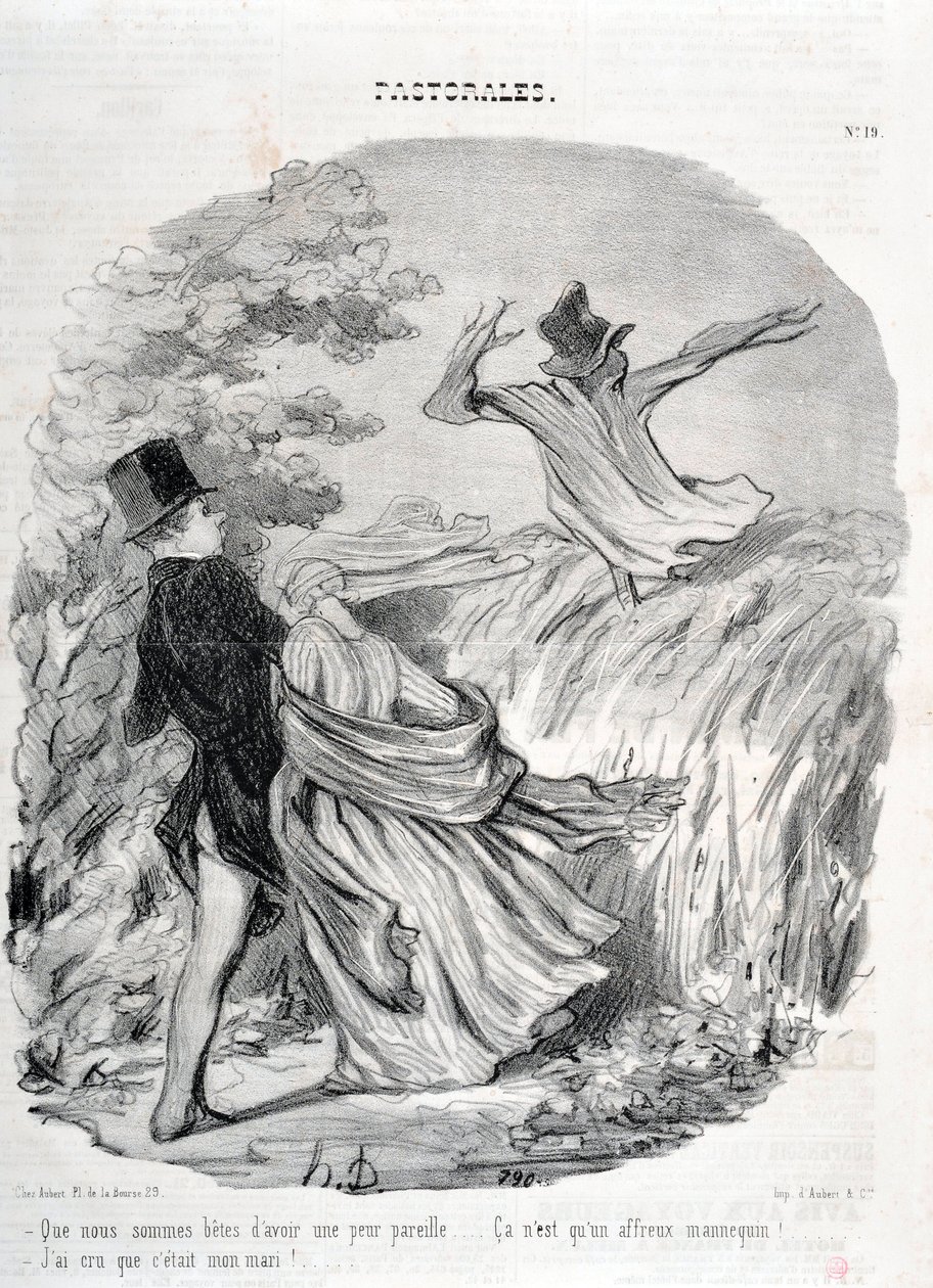 Artwork by Honore Daumier (1808-1879). Charivari dates back to 1845: Serie PASTORALES How good we are to have such a fear... I thought he was my husband! MUSEUM OF FINE ARTS - PALACE LONGCHAMP, MARSEILLE by Honoré Daumier