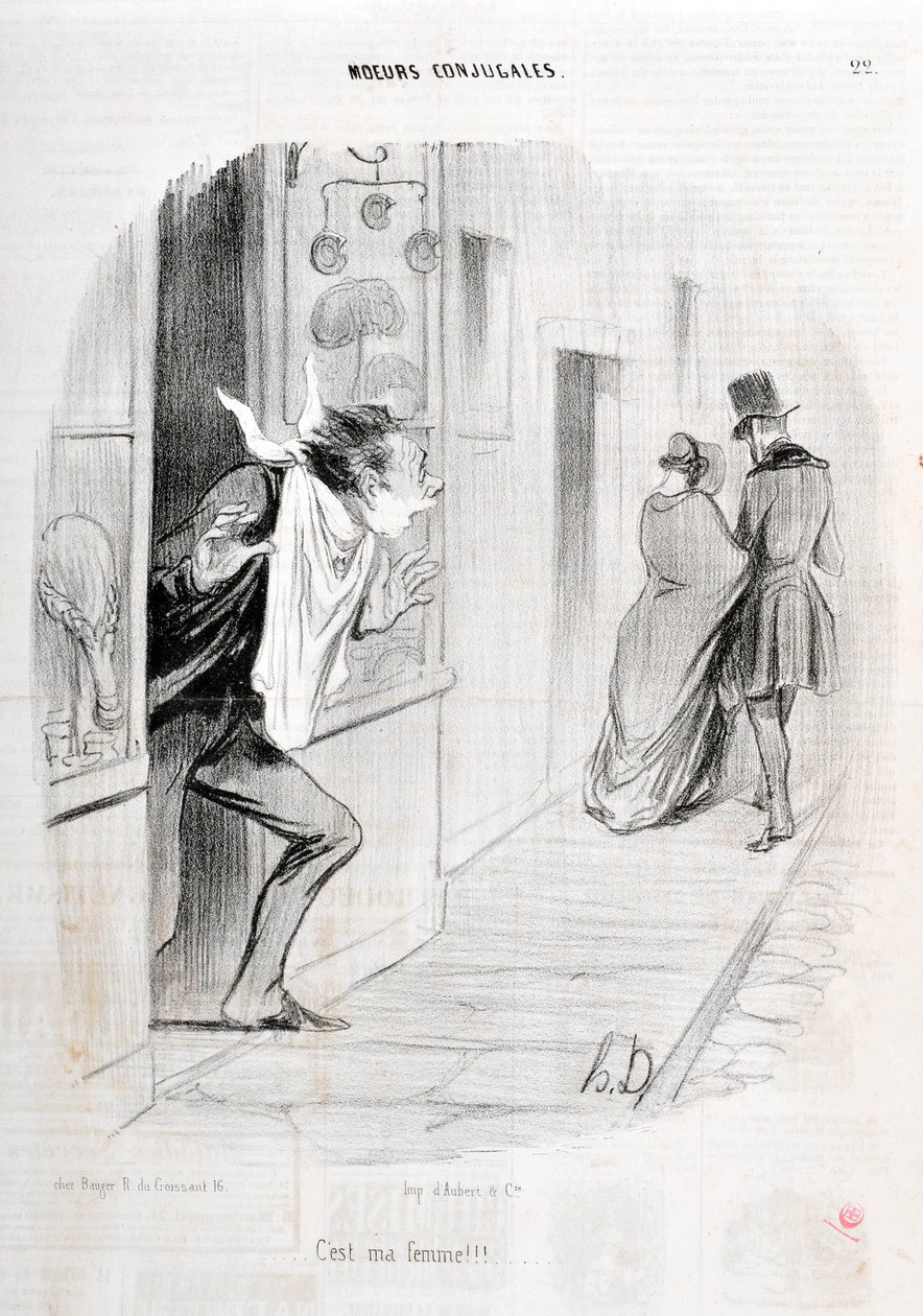 Artwork by Honore Daumier (1808-1879). Charivari dates from 1840 Serie MORIES CONJUAL It