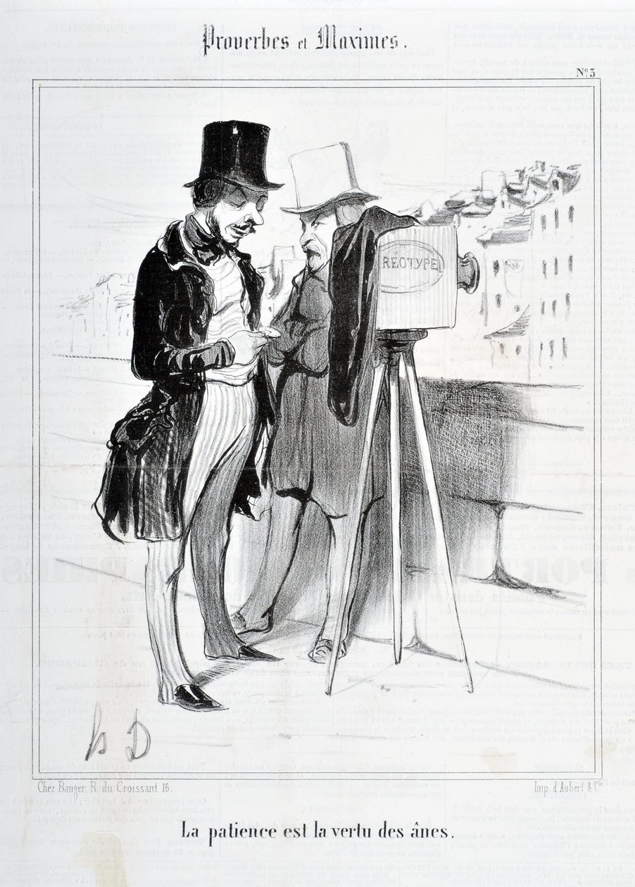 Proverbs and Maxims: “Patience is the virtue of donkeys” Engraving by Honore Daumier. Extract from the newspaper “Le Charivari” by Honoré Daumier