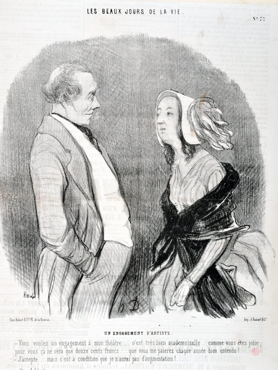 Artwork by Honore Daumier Charivari dates from 1845: Serie LES BEAUX DAYS DE LA VIE. An artist