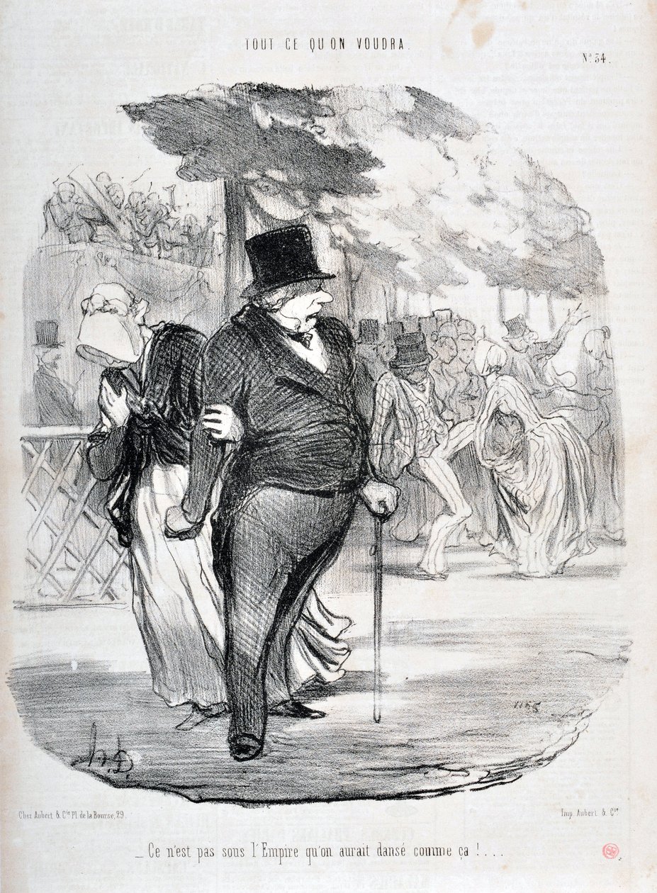 It is not under the Empire that we would dance like this!... Engraving by Honore Daumier. Extract from the newspaper “Le Charivari” by Honoré Daumier