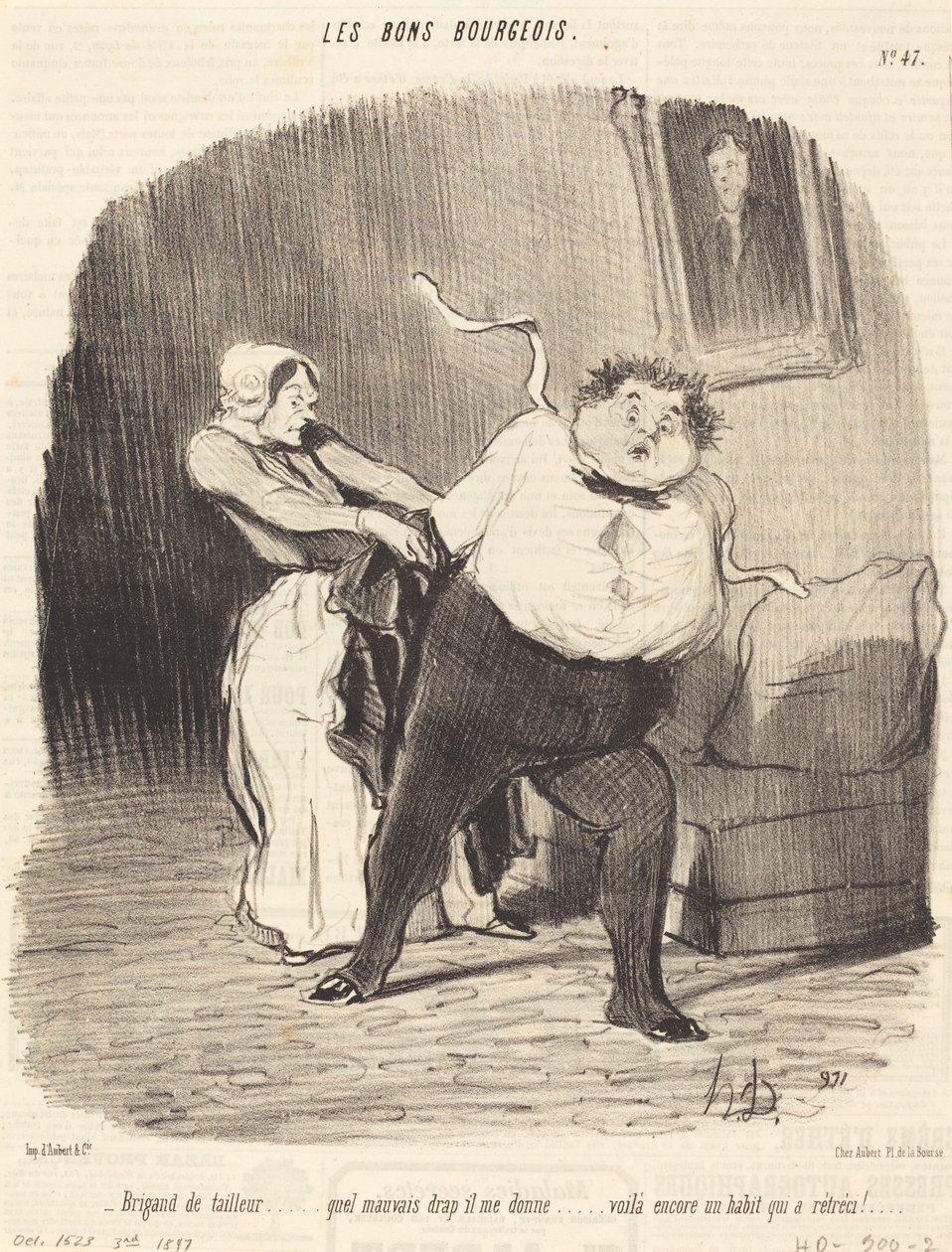 Brigand tailor... another suit... shrunk! by Honoré Daumier