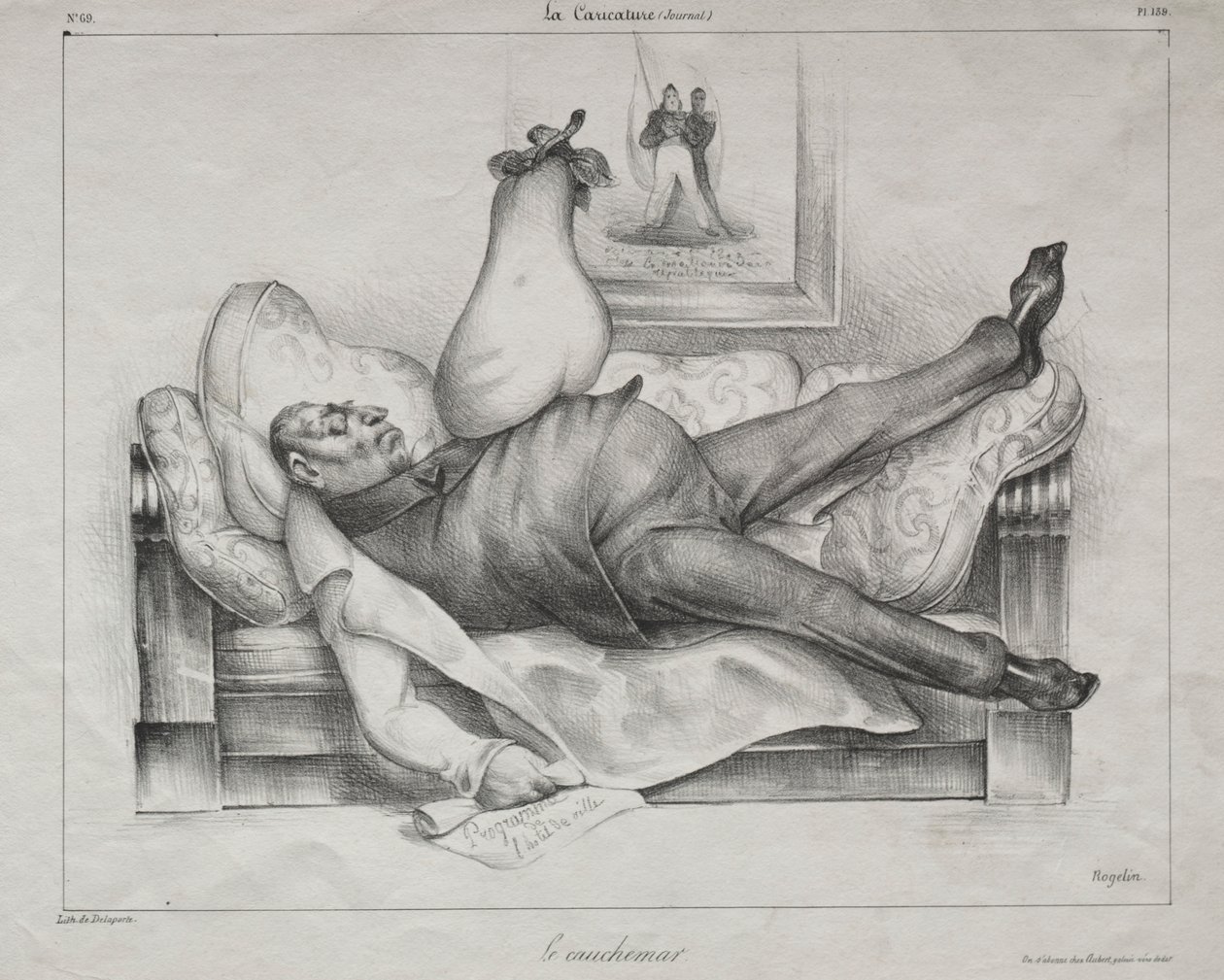 Caricature, Plate 139: The Nightmare by Honoré Daumier