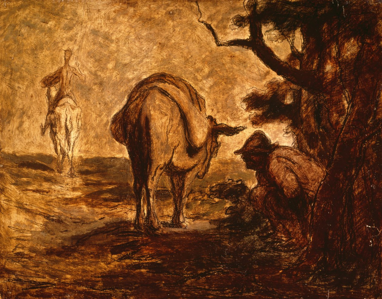 Don Quixote and Sancho Panza relieving himself by Honoré Daumier