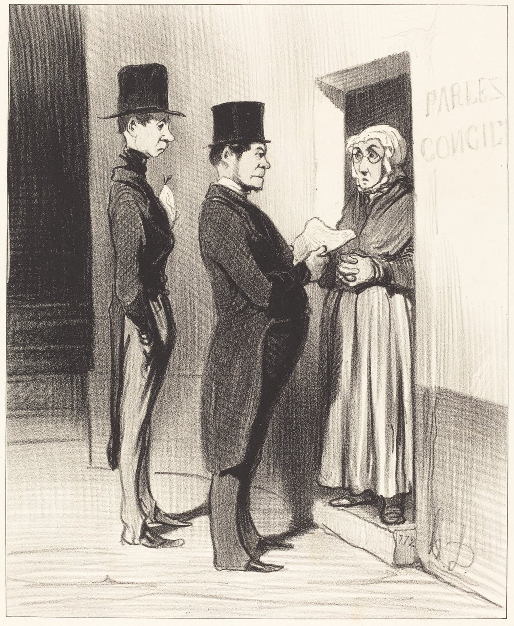 And speaking to her door thus declared... by Honoré Daumier