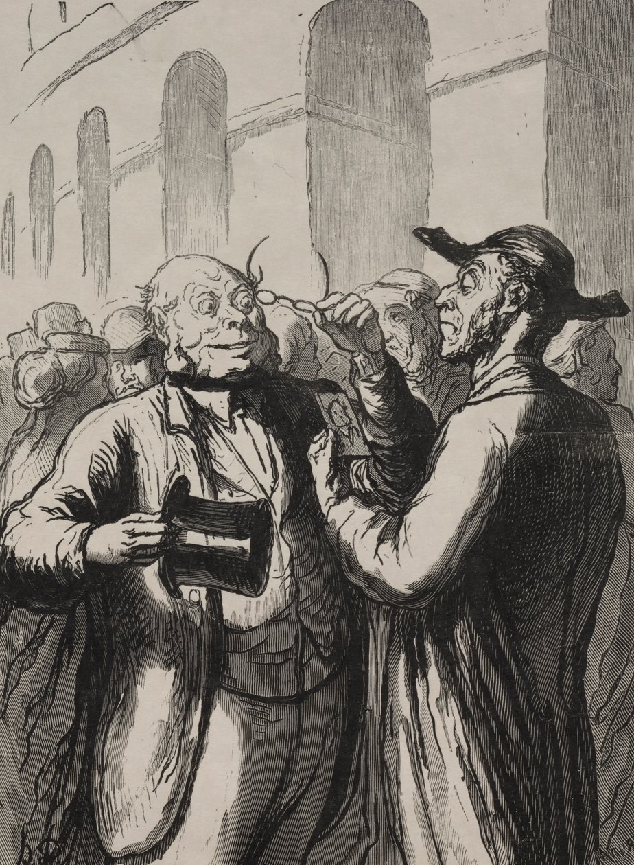 Exposition universelle: The inspection of photographs at the turnstiles by Honoré Daumier