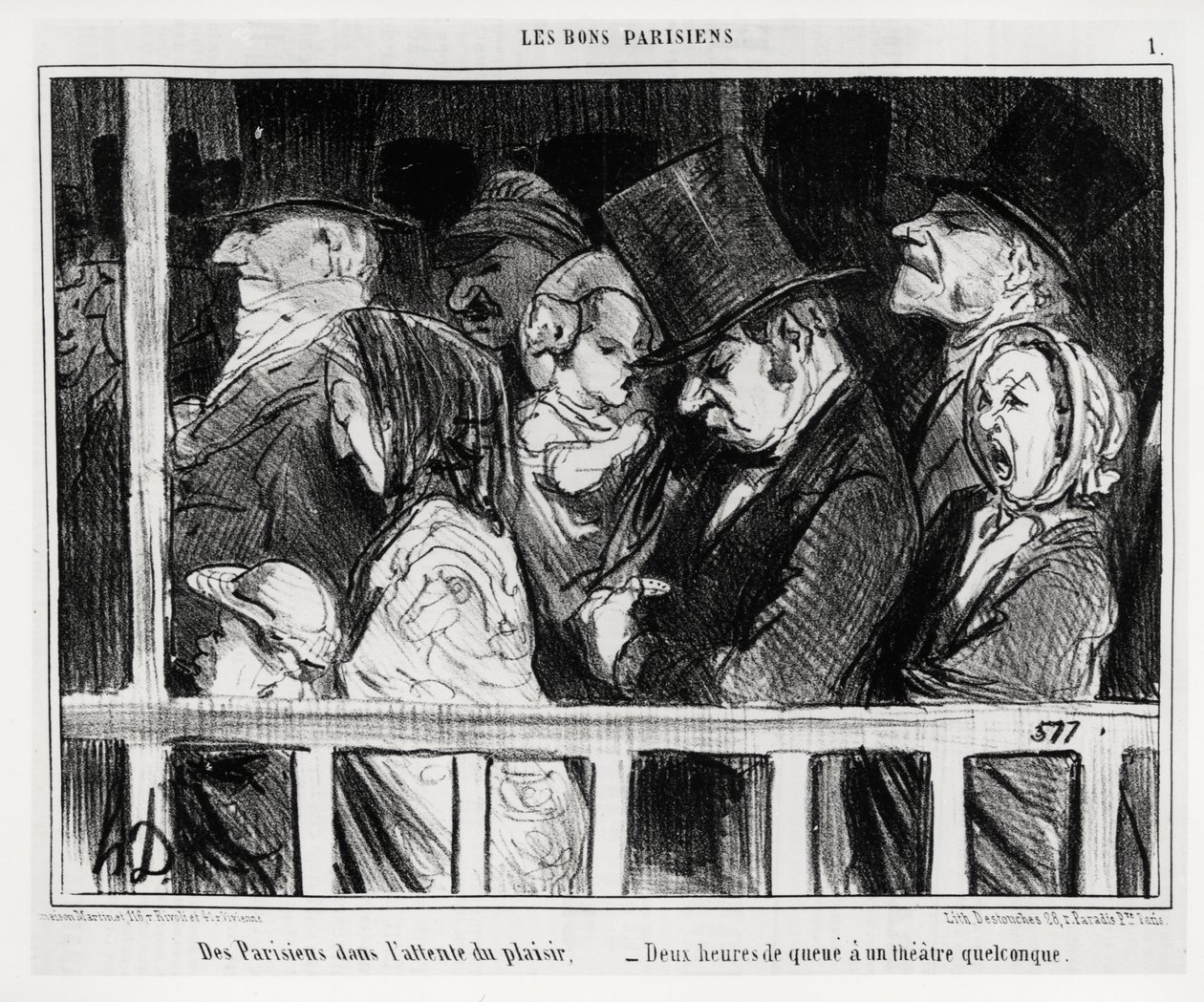 Good Parisians: Parisians Waiting for Fun, Two Hours of Tail at Some Kind of Theatre. Illustration by Honore Daumier, Published in Charivari, Dated March 5 by Honoré Daumier