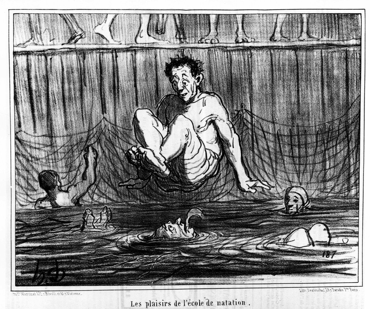The pleasures of the swimming school (from the series of cartoons on baths and swimming) by Honoré Daumier