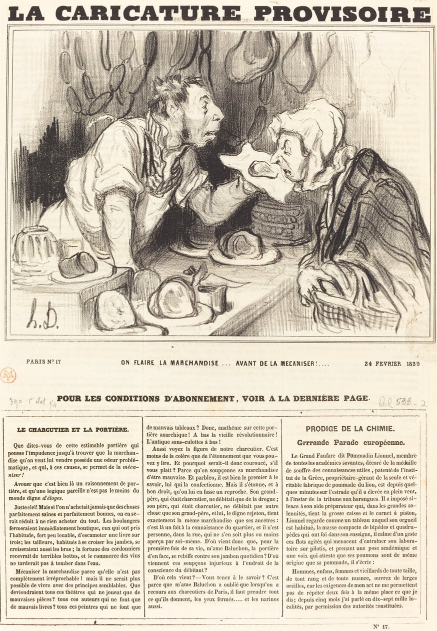 One Sniffs the Merchandise... Before Mechanizing It!... by Honoré Daumier
