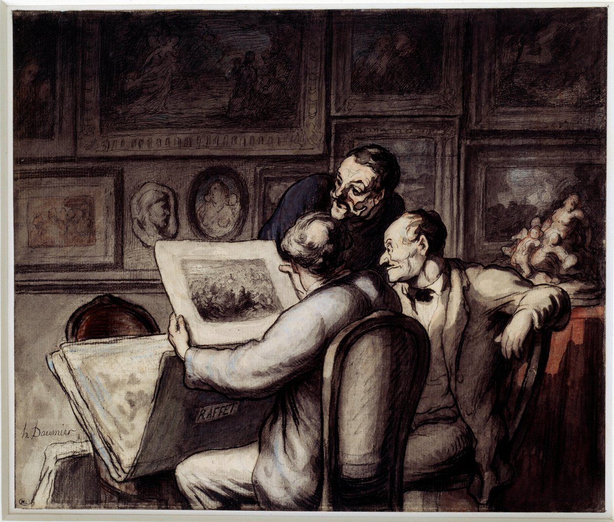 Print Lovers. Watercolour, Gouache and Black Pencil, Pen and Ink by Honore Daumier. Musee d
