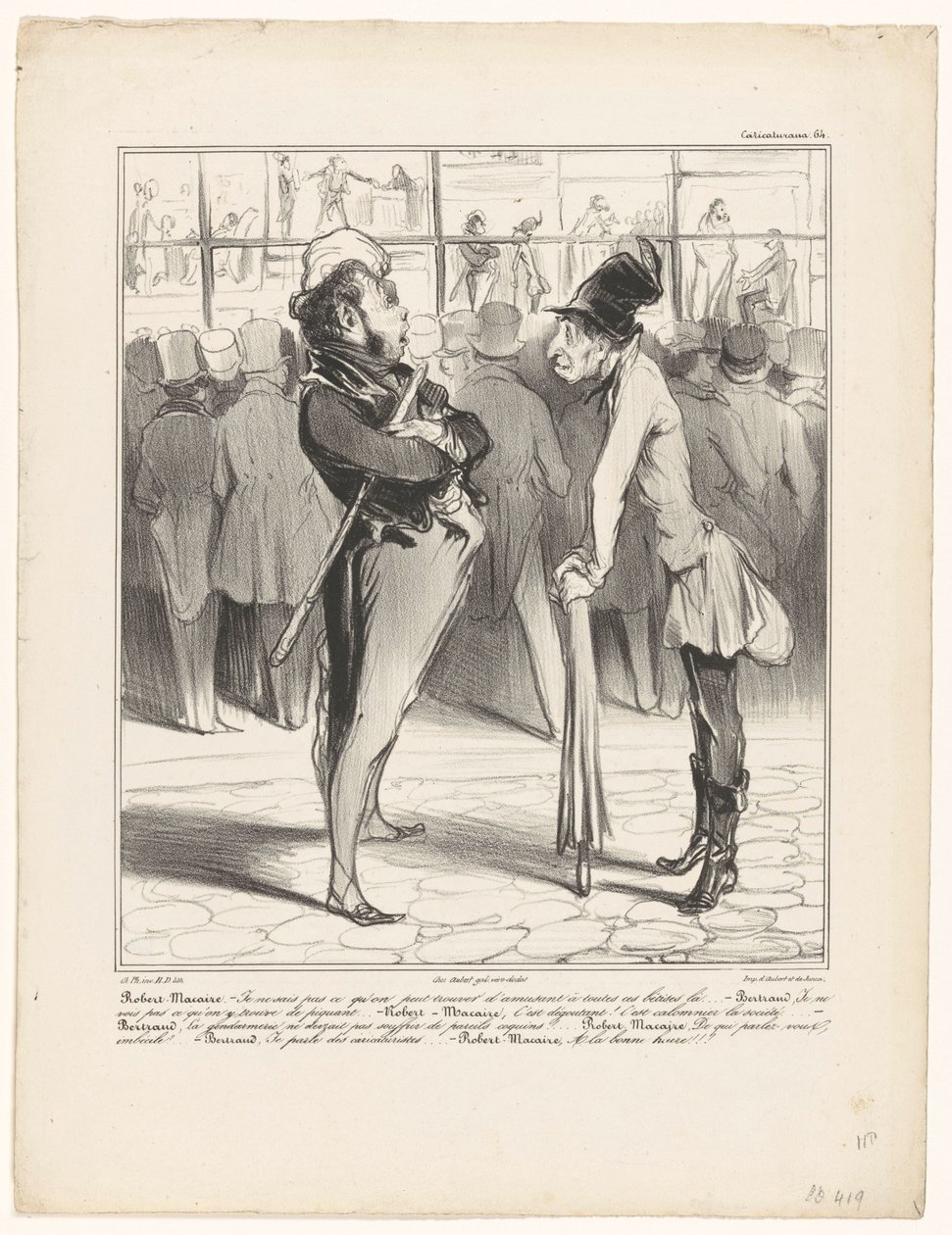 Robert-Macaire Talking to Bertrand in Front of a Print Shop Window (Caricaturana) by Honoré Daumier