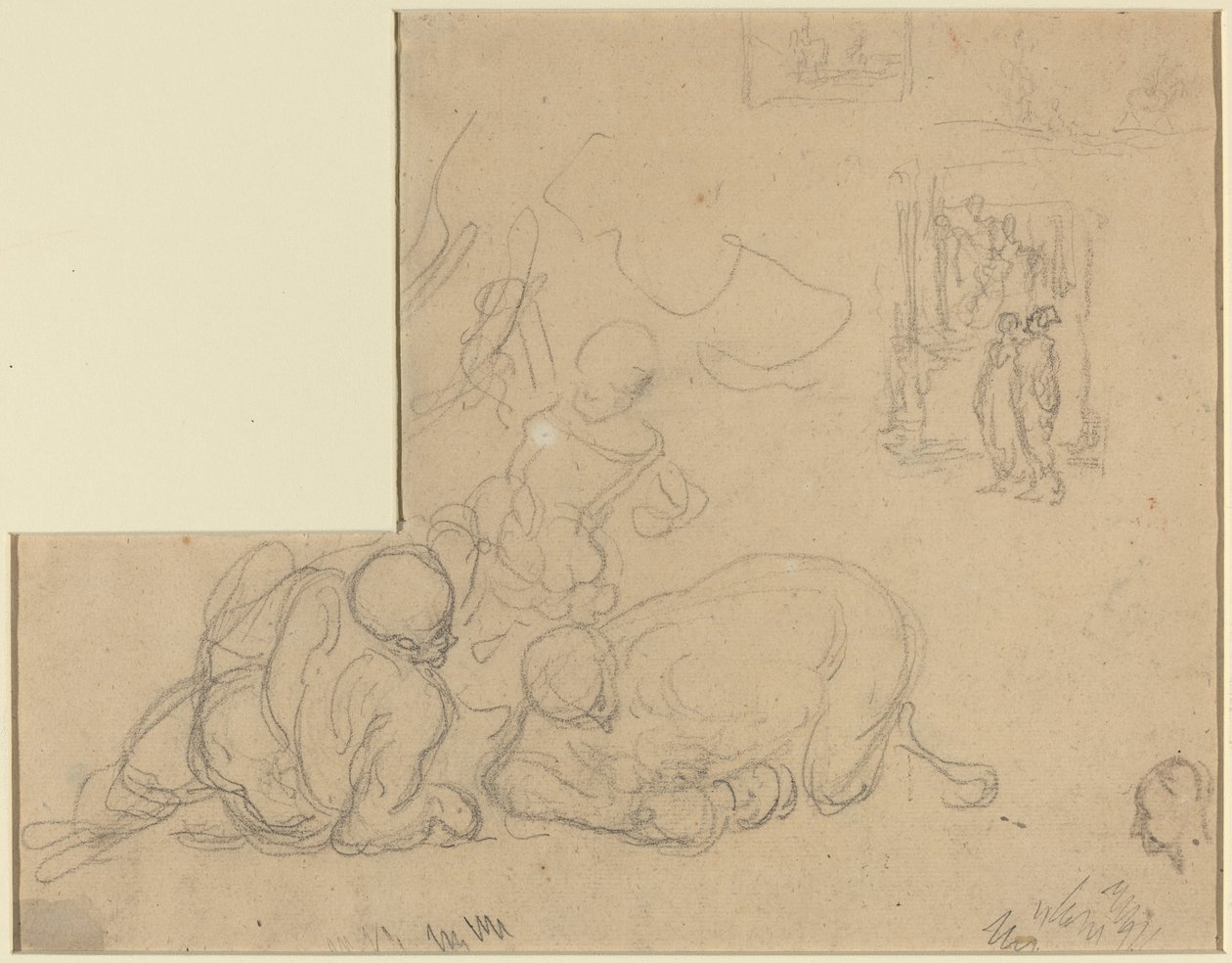 Sheet of Studies with Two Large Men on the Ground by Honoré Daumier